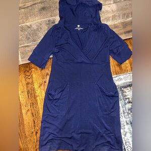 Dakini Hooded V-Neck Navy Blue Women's Cover Up Dress Pockets - EUC Size Large